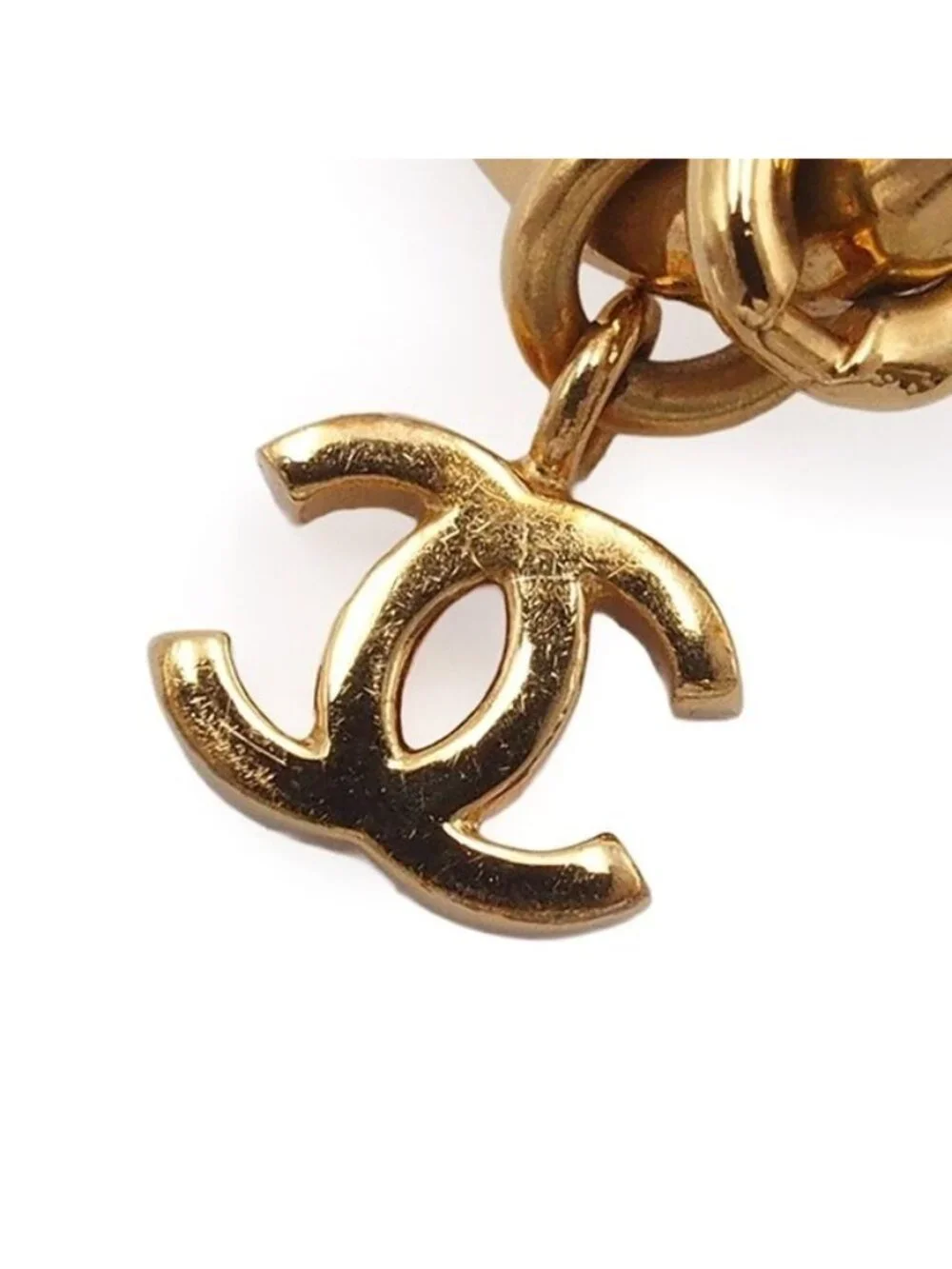 Chanel Earrings Drop Gold Metal Rhinestone CC Logo Flower Motif 22K